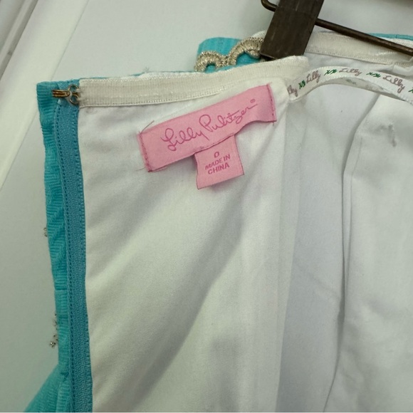 Lilly Pulitzer strapless Betsey turquoise jacquard dress size 0 - Picture 5 of 7